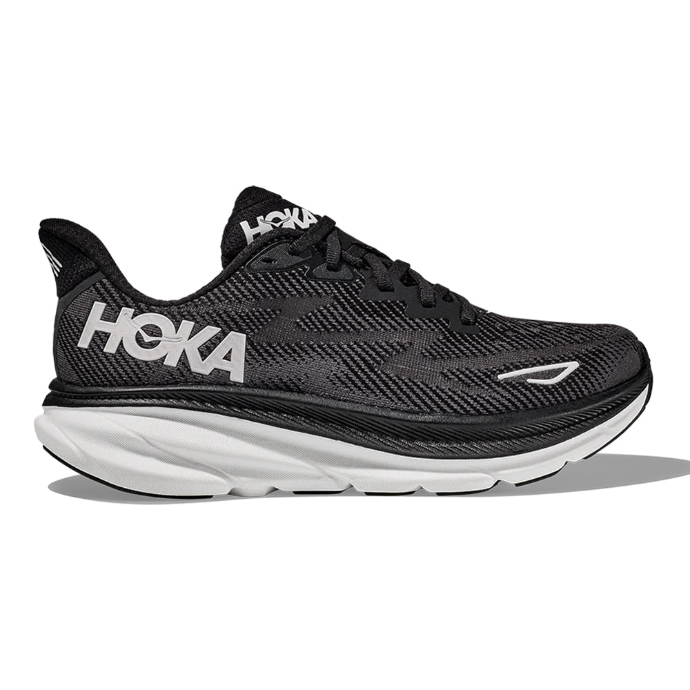 Women's Hoka Clifton 9, Black/White, 9.5 B Medium - Skoutley Outdoors LLC
