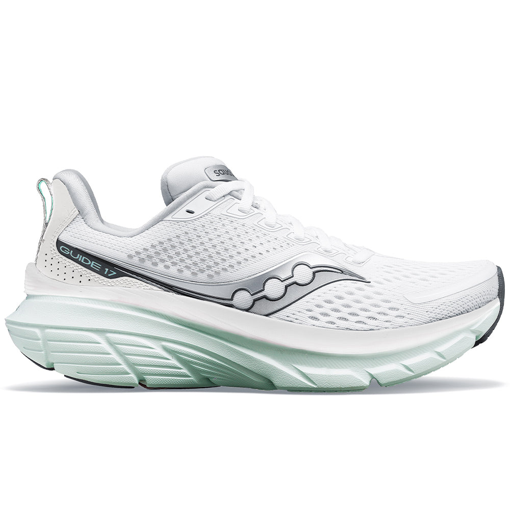 Women's Saucony Guide 17, White/Jade, 7.5 B Medium - Skoutley Outdoors LLC