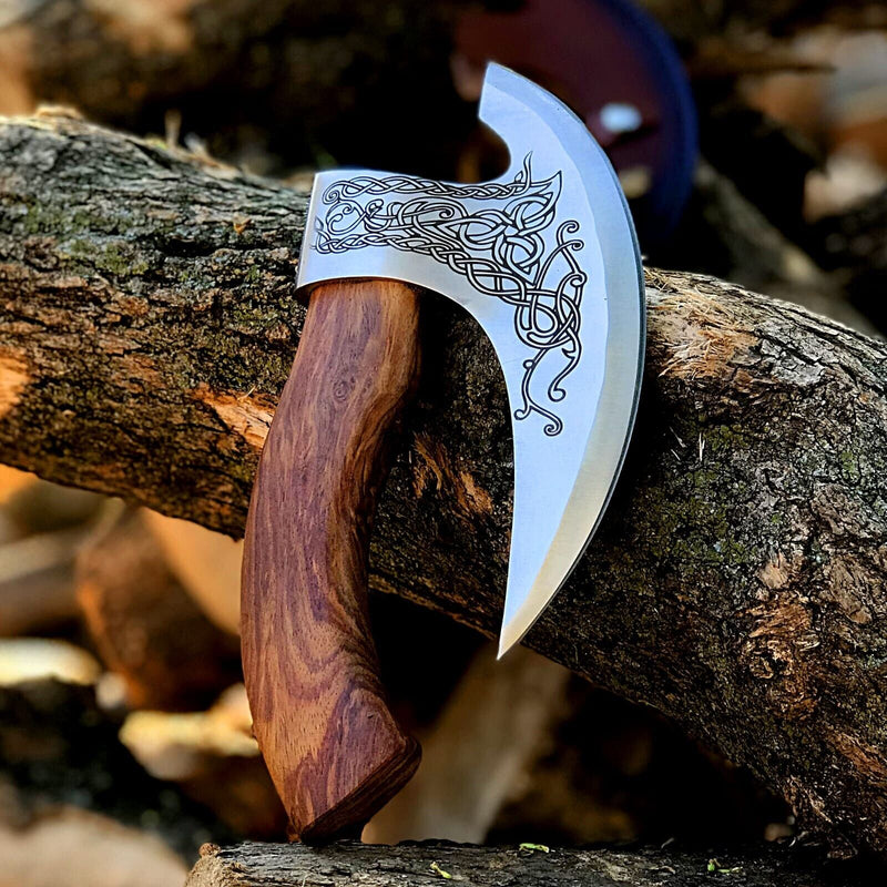 Load image into Gallery viewer, Custom Hand-Engraved Axe Pizza Cutter – 8" J2 Steel Blade