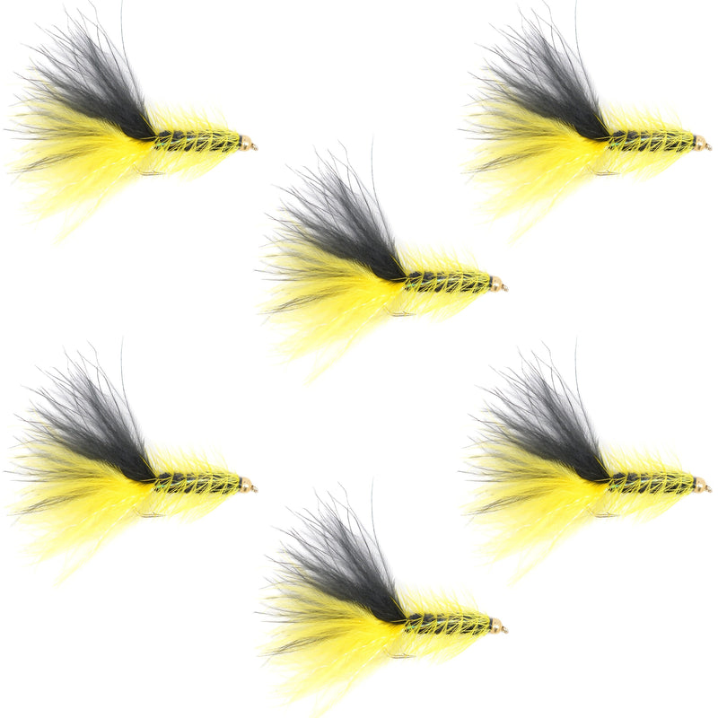 Load image into Gallery viewer, Yellow Black Bead Head Crystal Woolly Bugger Streamer - 6 Flies Size 4