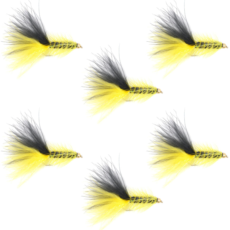 Load image into Gallery viewer, Yellow Black Bead Head Crystal Woolly Bugger Streamer - 6 Flies Size 8