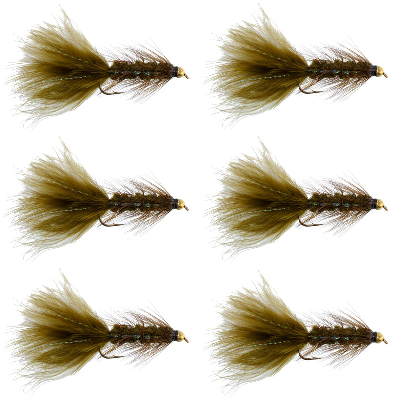 Load image into Gallery viewer, Dark Olive Bead Head Crystal Woolly Bugger Streamer - 6 Flies - Size 8