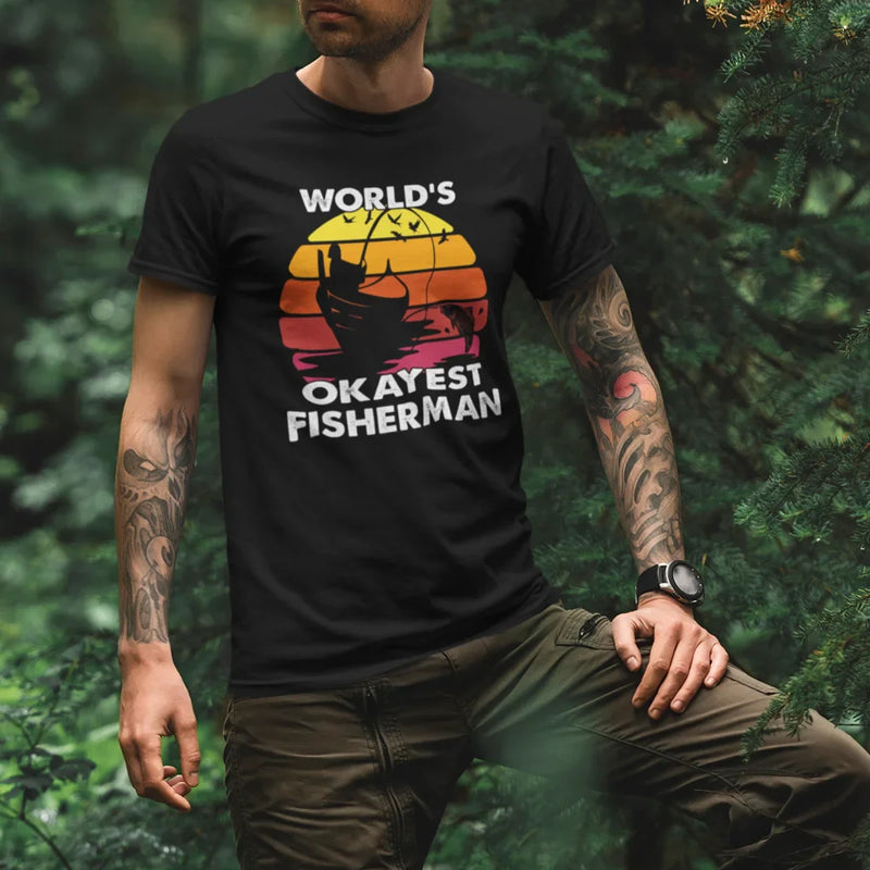 Load image into Gallery viewer, World's Okayest Fisherman Man T-Shirt