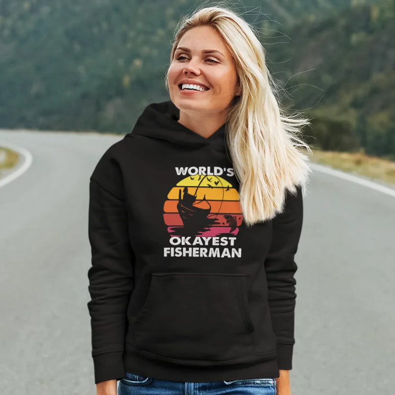 Load image into Gallery viewer, World's Okayest Fisherman Unisex Hoodie