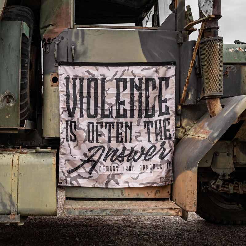 Load image into Gallery viewer, Violence Is Often The Answer 3'x3' Camo Flag