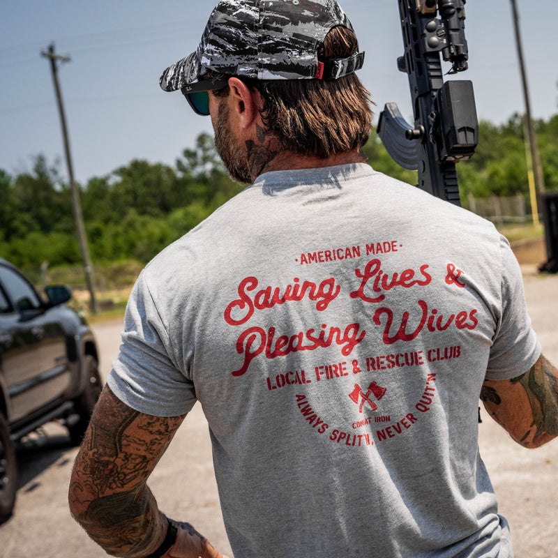 Load image into Gallery viewer, Saving Lives & Pleasing Wives Fire & Rescue Club Men's T-Shirt
