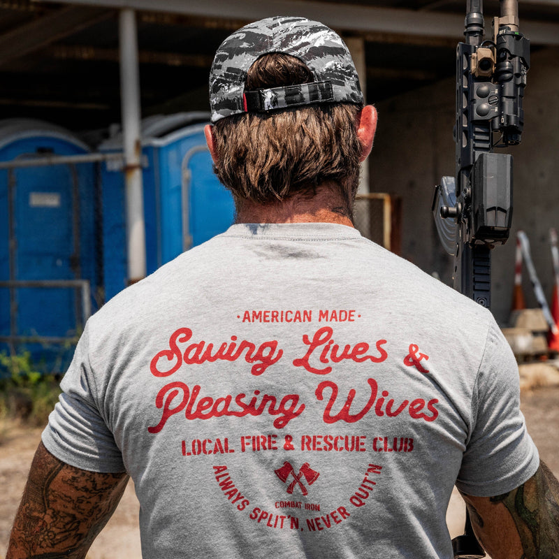 Load image into Gallery viewer, Saving Lives & Pleasing Wives Fire & Rescue Club Men's T-Shirt