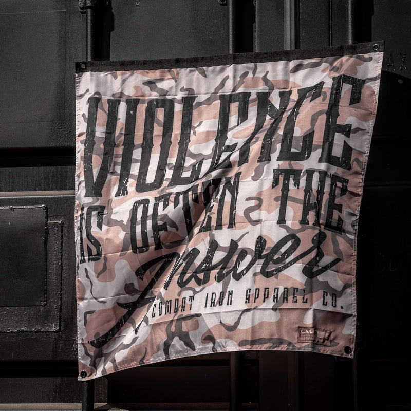 Load image into Gallery viewer, Violence Is Often The Answer 3'x3' Camo Flag