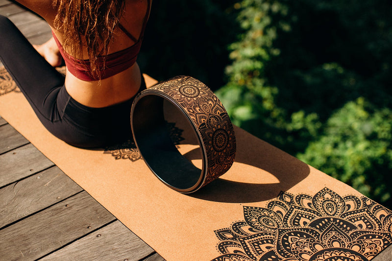 Load image into Gallery viewer, Yoga Wheel Cork Mandala Black