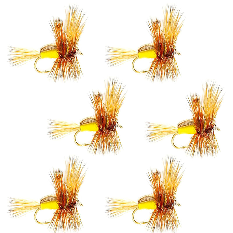 Load image into Gallery viewer, Yellow Humpy Classic Hair Wing Dry Fly - 6 Flies Hook Size 10