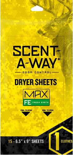 Hs Dryer Sheets Scent-a-way - Max Oderless 6.5"x9" Earth 15p - Skoutley Outdoors LLC