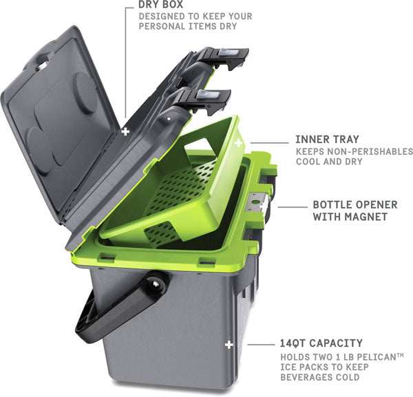Load image into Gallery viewer, Pelican Coolers Im 14 Quart - Dkgray/green W/dry Storage - Skoutley Outdoors LLC
