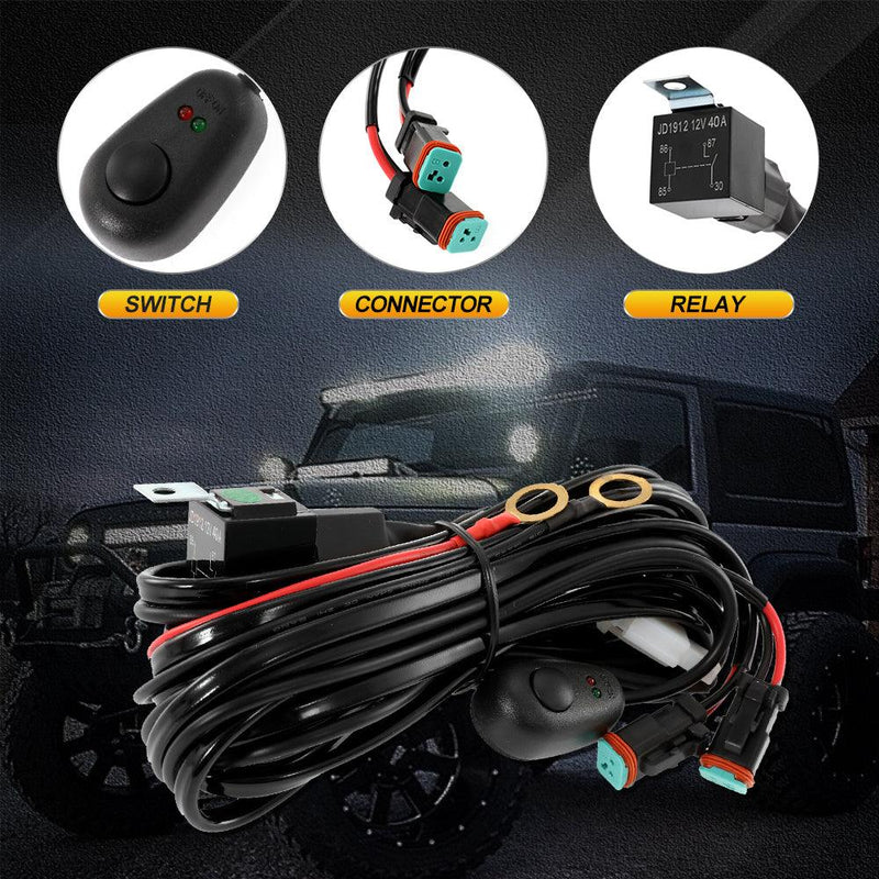 Load image into Gallery viewer, (2 Leads 16AWG) DT Connector LED Light Bar Wiring Harness Kit with Fuse 12V 40A Relay ON/OFF Switch