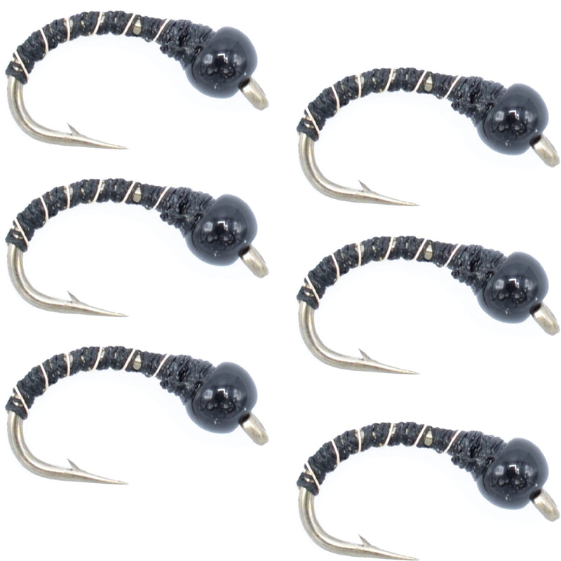 Load image into Gallery viewer, Black Zebra Midge - Black Bead Head - 6 Flies Size 14 - Tailwater and Lake Fly Fishing Flies