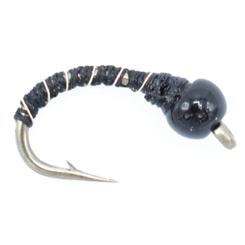 Load image into Gallery viewer, Black Zebra Midge Assortment - Black Bead Head - 1 Dozen - 4 Each of 3 Sizes 14, 16, 18 - Tailwater and Lake Fly Fishing Flies Assortment