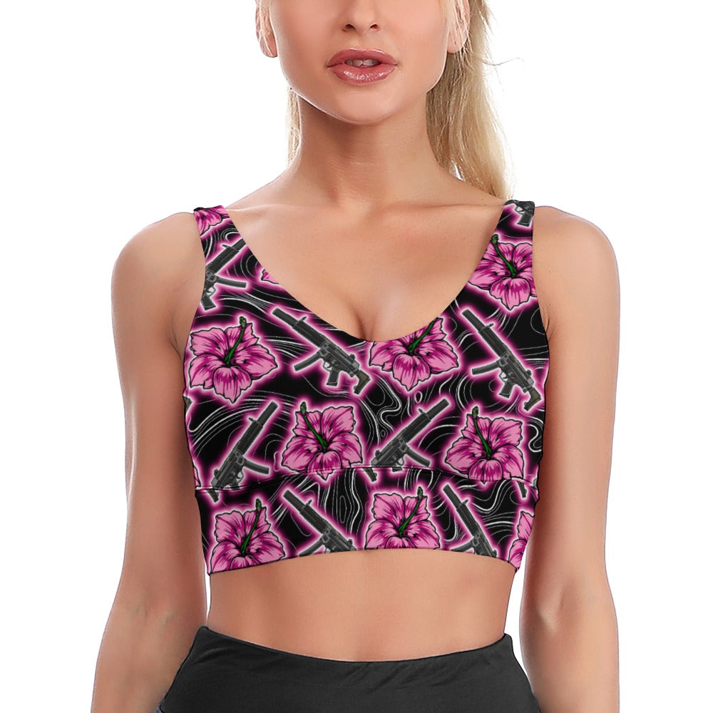High Capacity Hibiscus Black Neon Crop Top