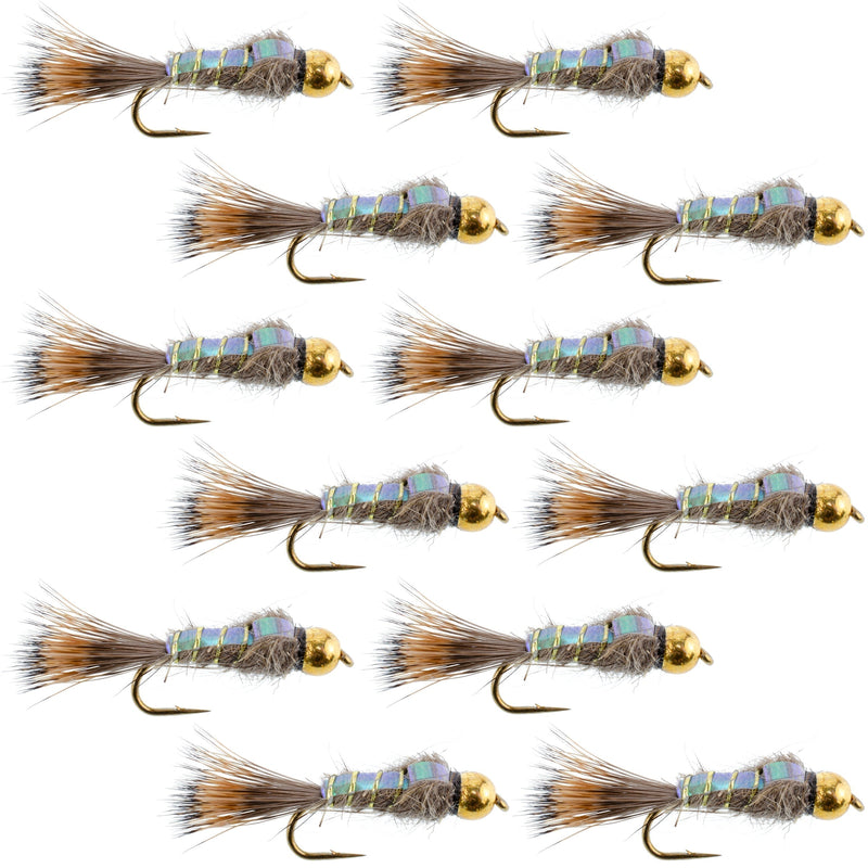 Load image into Gallery viewer, Flashback Gold Ribbed Hare's Ear Trout Fly 1 Dozen Nymph Wet Flies Size 16