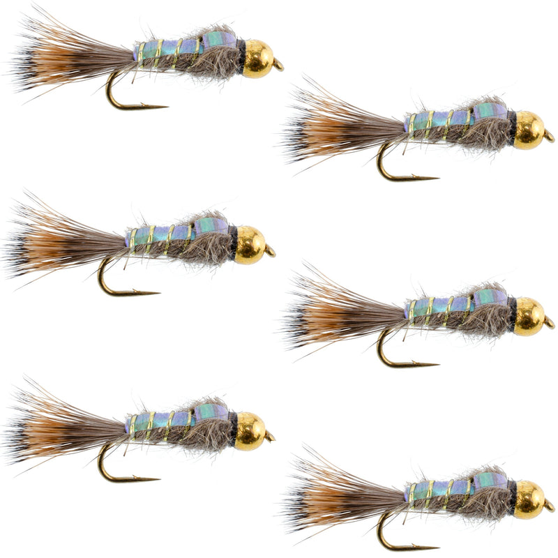 Load image into Gallery viewer, Tungsten Bead Head Nymph Fly Fishing Flies - Flashback Gold Ribbed Hare's Ear Trout Fly - Nymph Wet Fly - 6 Flies Hook Size 16