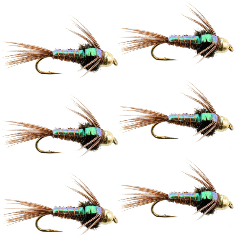 Load image into Gallery viewer, Bead Head Flash Back Pheasant Tail Nymph Fly Fishing Flies - 6 Flies Hook Size 10