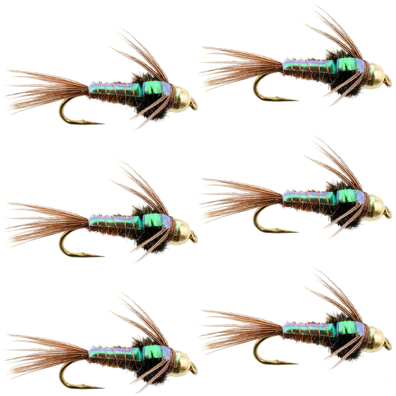 Load image into Gallery viewer, Bead Head Flash Back Pheasant Tail Nymph Fly Fishing Flies - 6 Flies Hook Size 16