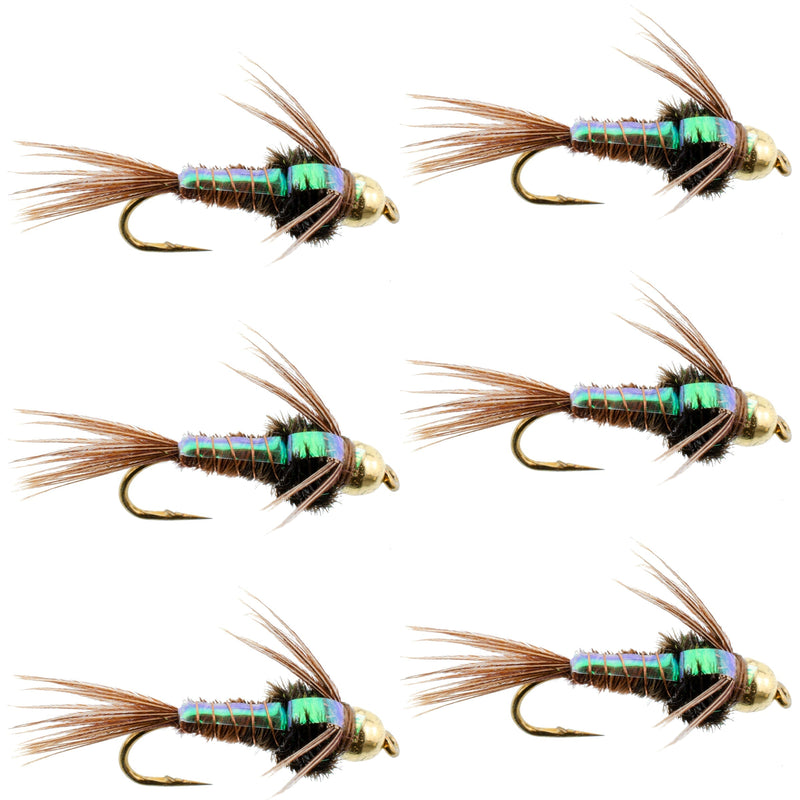 Load image into Gallery viewer, Bead Head Flash Back Pheasant Tail Nymph Fly Fishing Flies - 6 Flies Hook Size 14