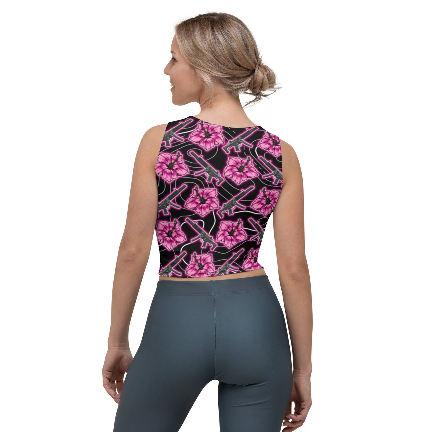 High Capacity Hibiscus Black Neon Crop Top