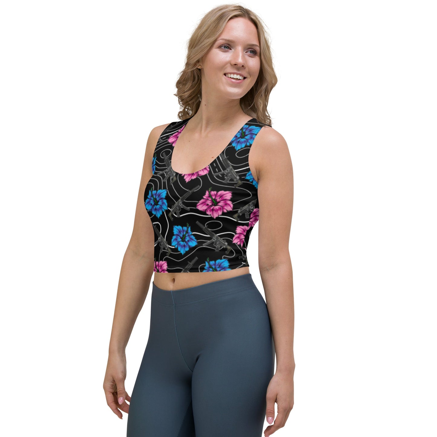 High Capacity Hibiscus Black Crop Top