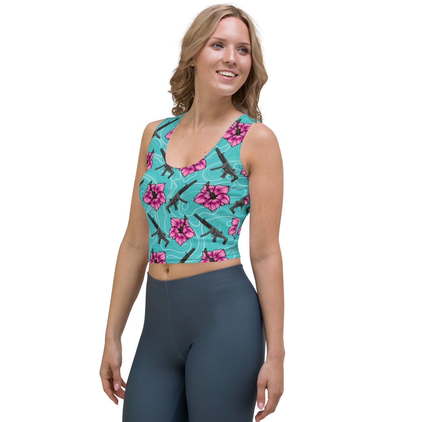 High Capacity Hibiscus Teal Crop Top