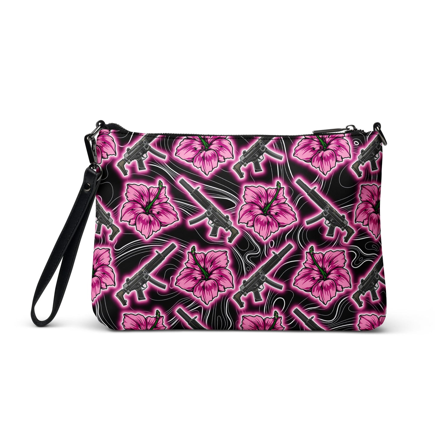High Capacity Hibiscus Black Neon Crossbody Bag