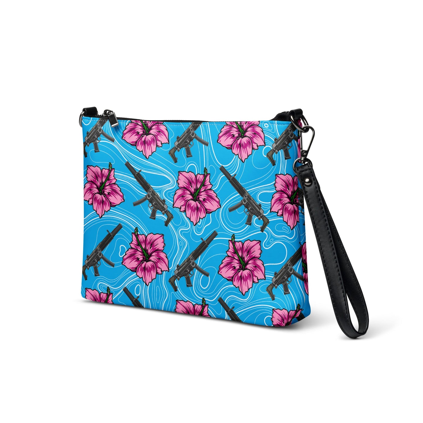 High Capacity Hibiscus Blue Crossbody Bag