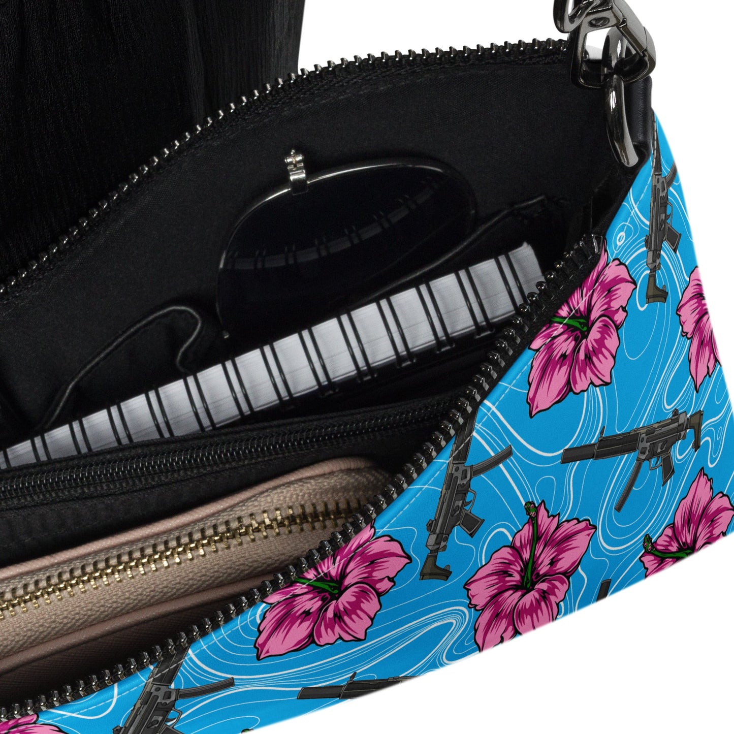 High Capacity Hibiscus Blue Crossbody Bag