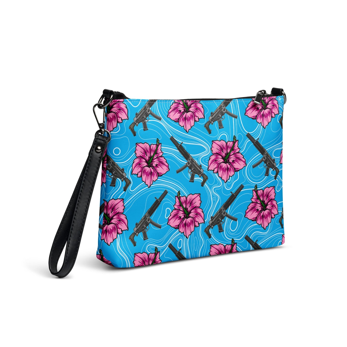 High Capacity Hibiscus Blue Crossbody Bag