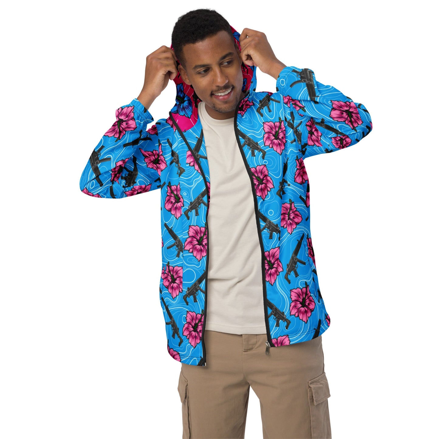 Rad Palm High Capacity Hibiscus Blue Men’s Windbreaker