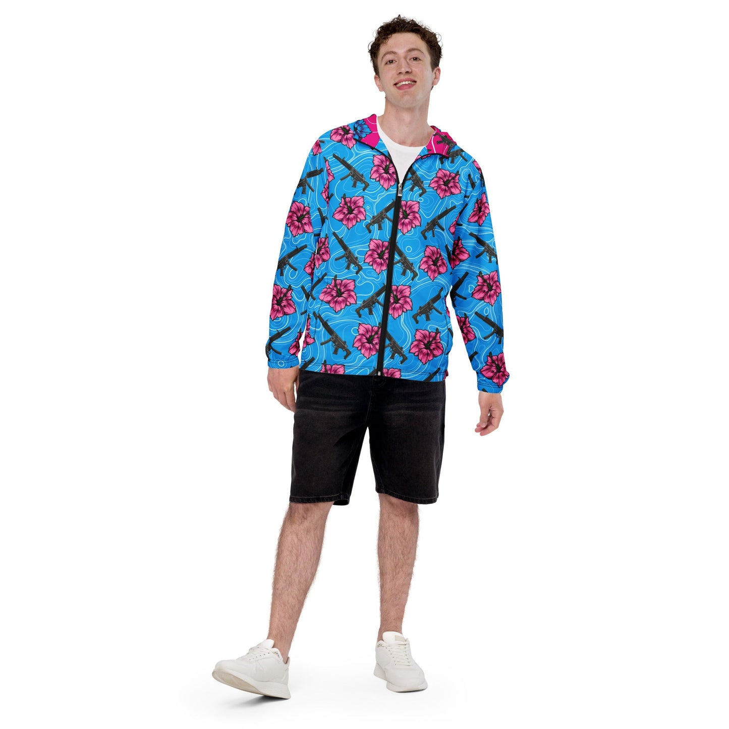 Rad Palm High Capacity Hibiscus Blue Men’s Windbreaker