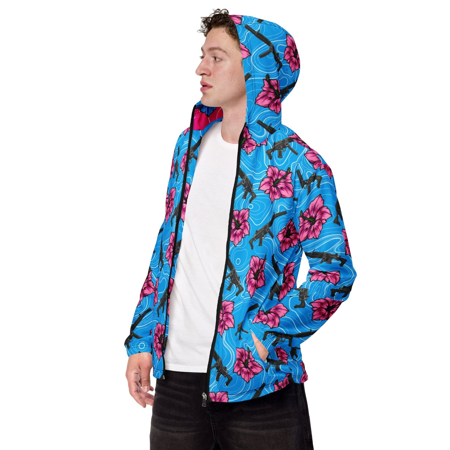 Rad Palm High Capacity Hibiscus Blue Men’s Windbreaker