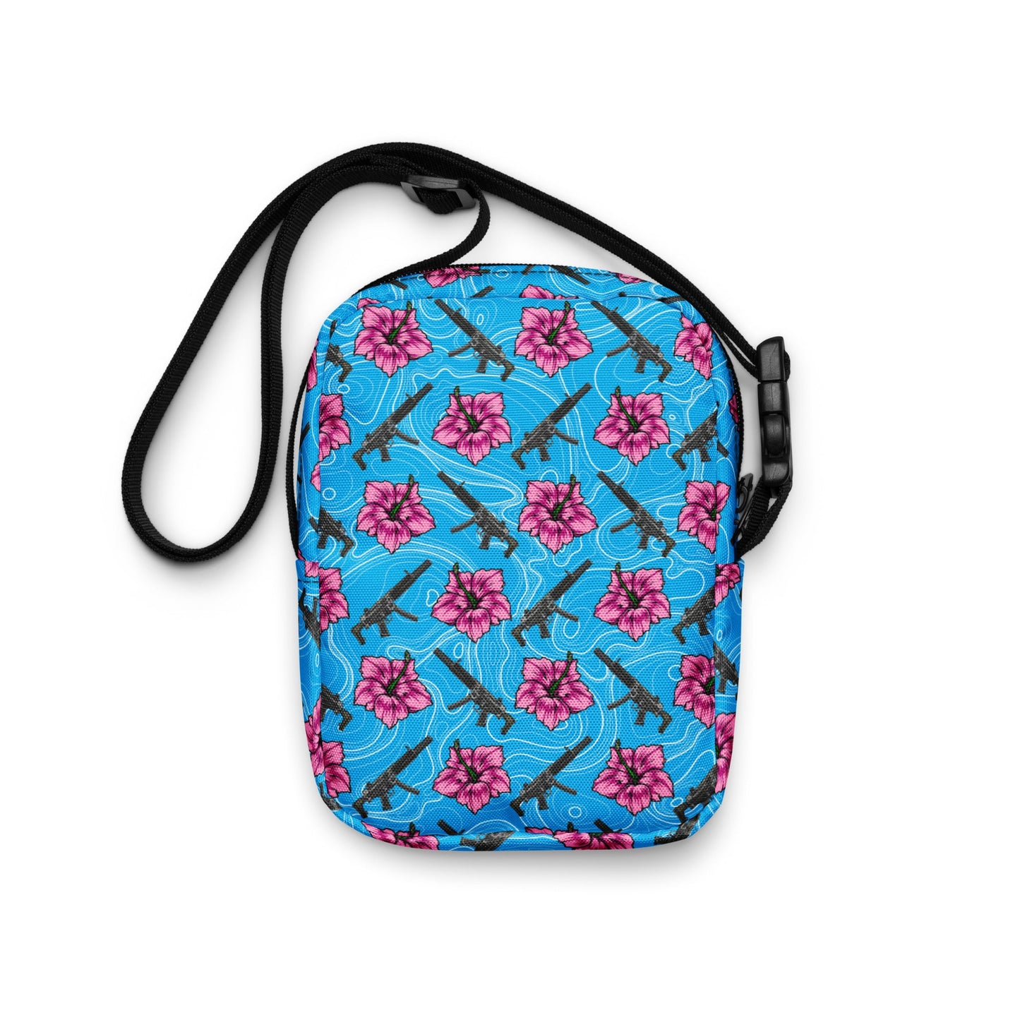 High Capacity Hibiscus Blue Utility Crossbody Bag