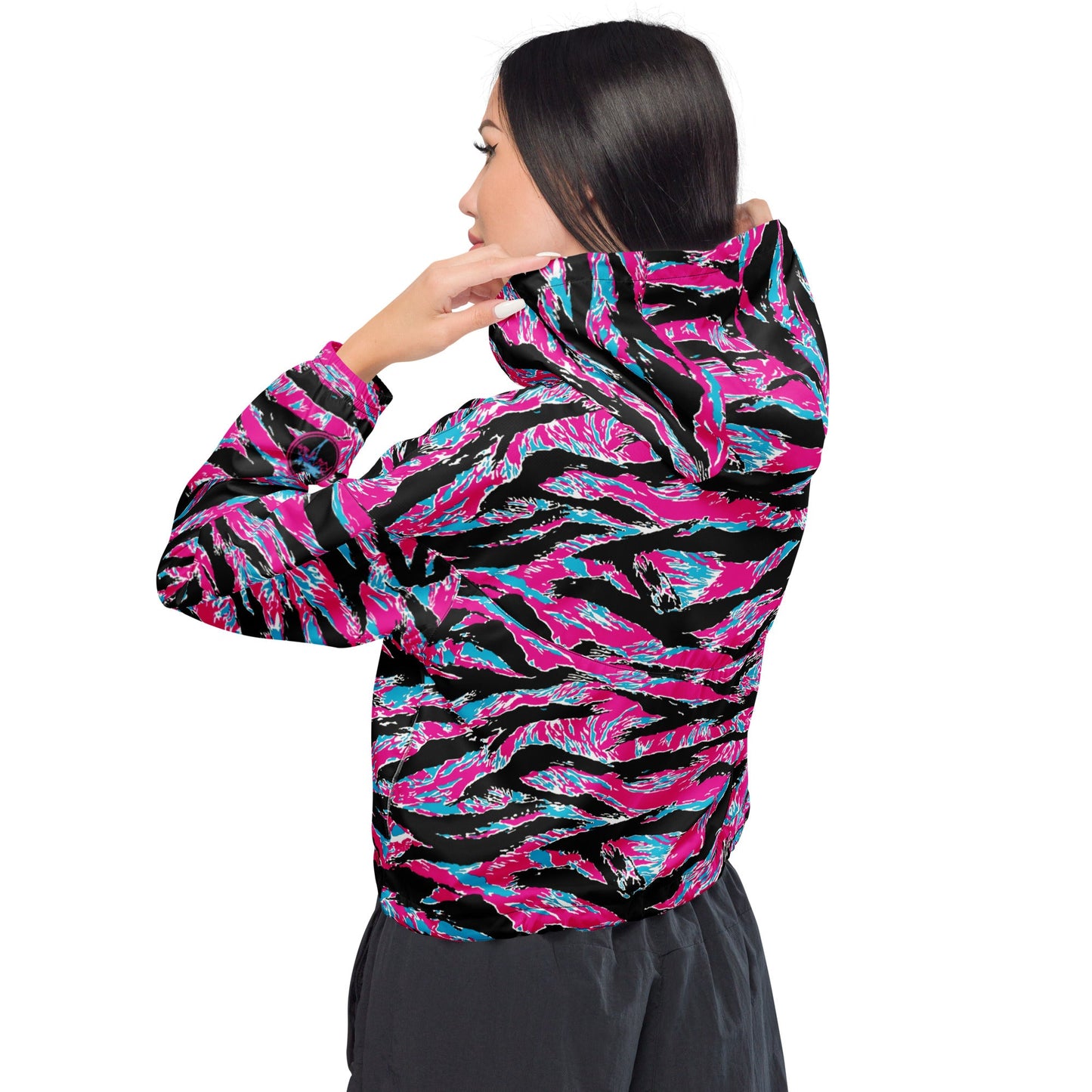 Rad Palm Neon Tiger Stripe Women’s Cropped Windbreaker