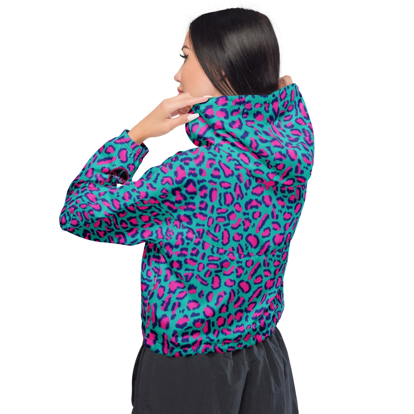 Rad Palm Neon Leopard Women’s Cropped Windbreaker