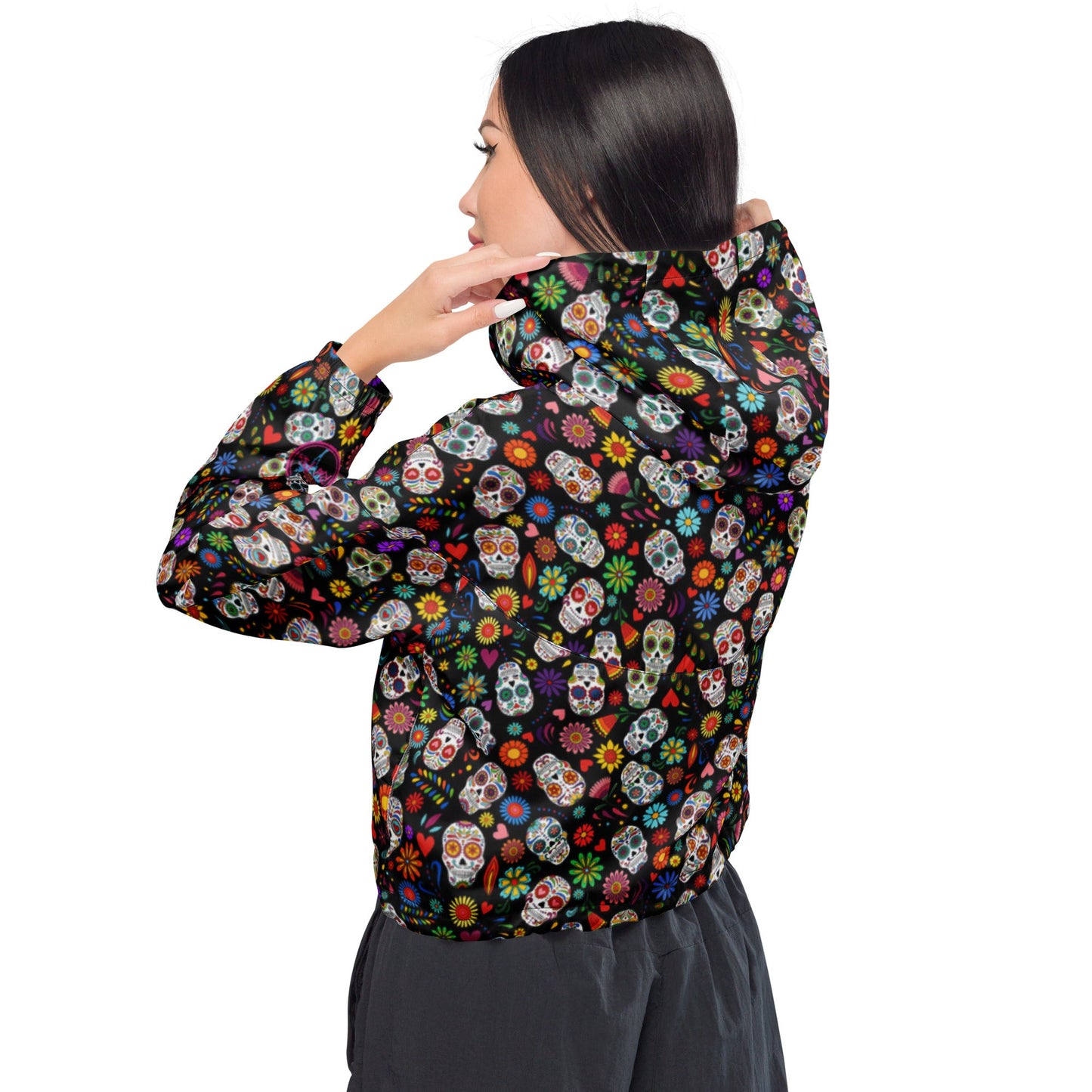 Rad Palm Dia De Los Muertos Women’s Cropped Windbreaker