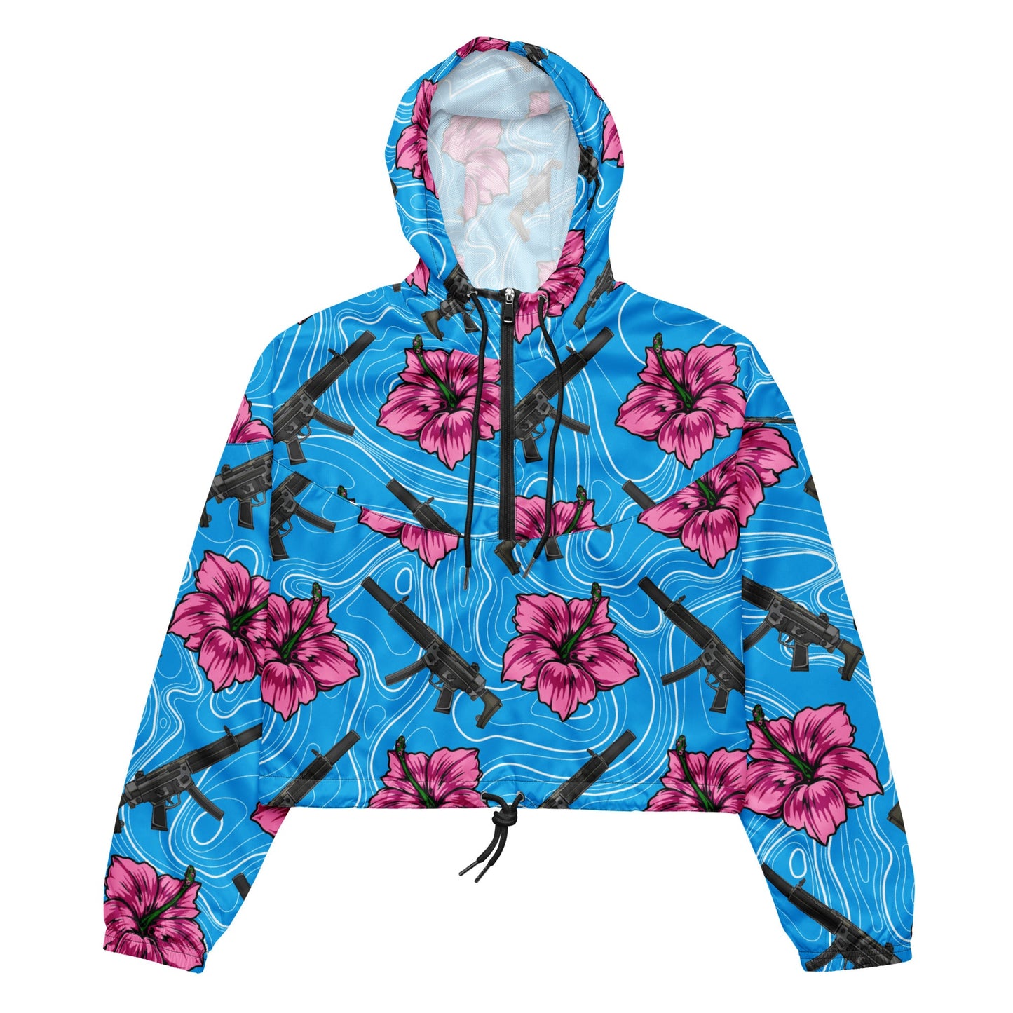 Rad Palm High Capacity Hibiscus Blue Women’s Cropped Windbreaker