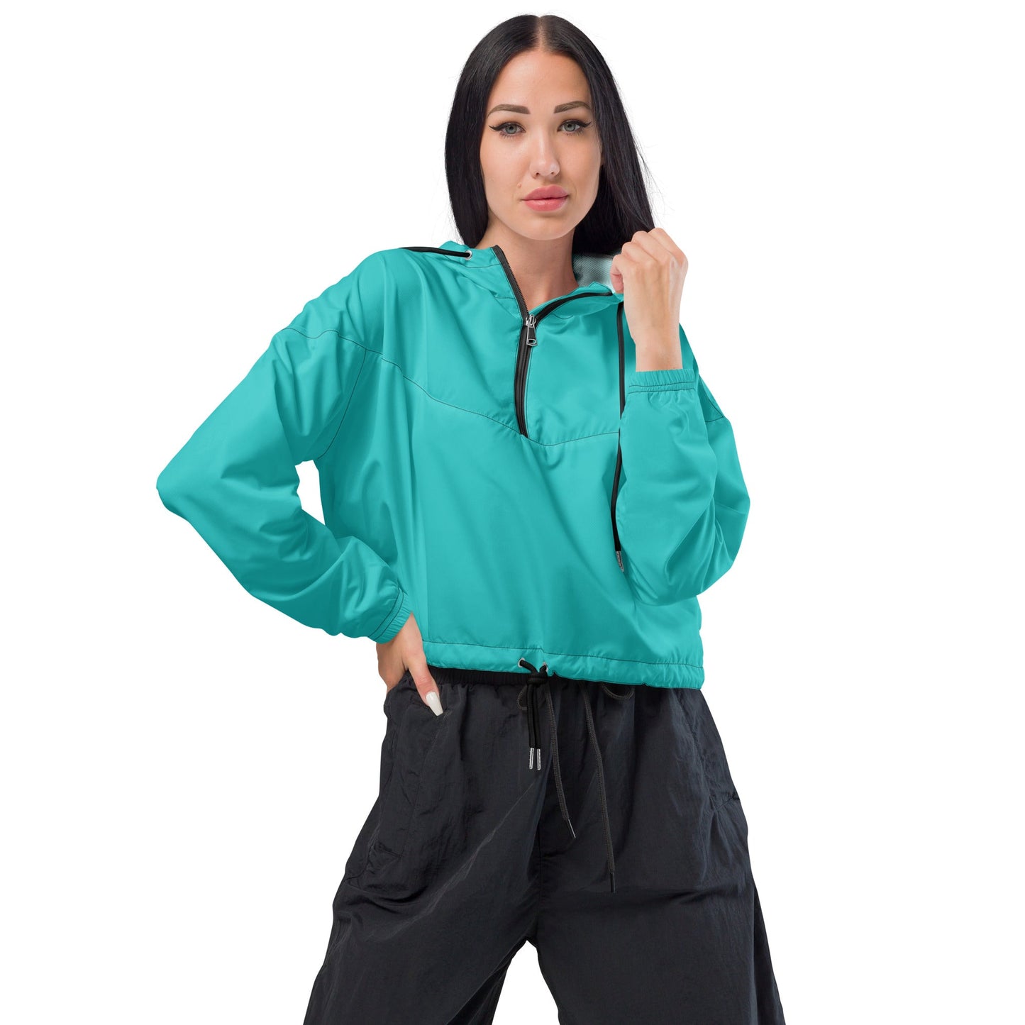 Rad Palm Teal Women’s Cropped Windbreaker