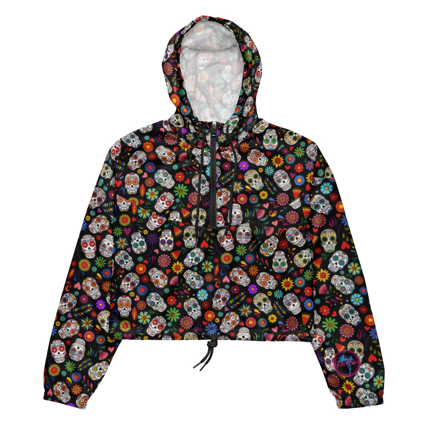 Rad Palm Dia De Los Muertos Women’s Cropped Windbreaker
