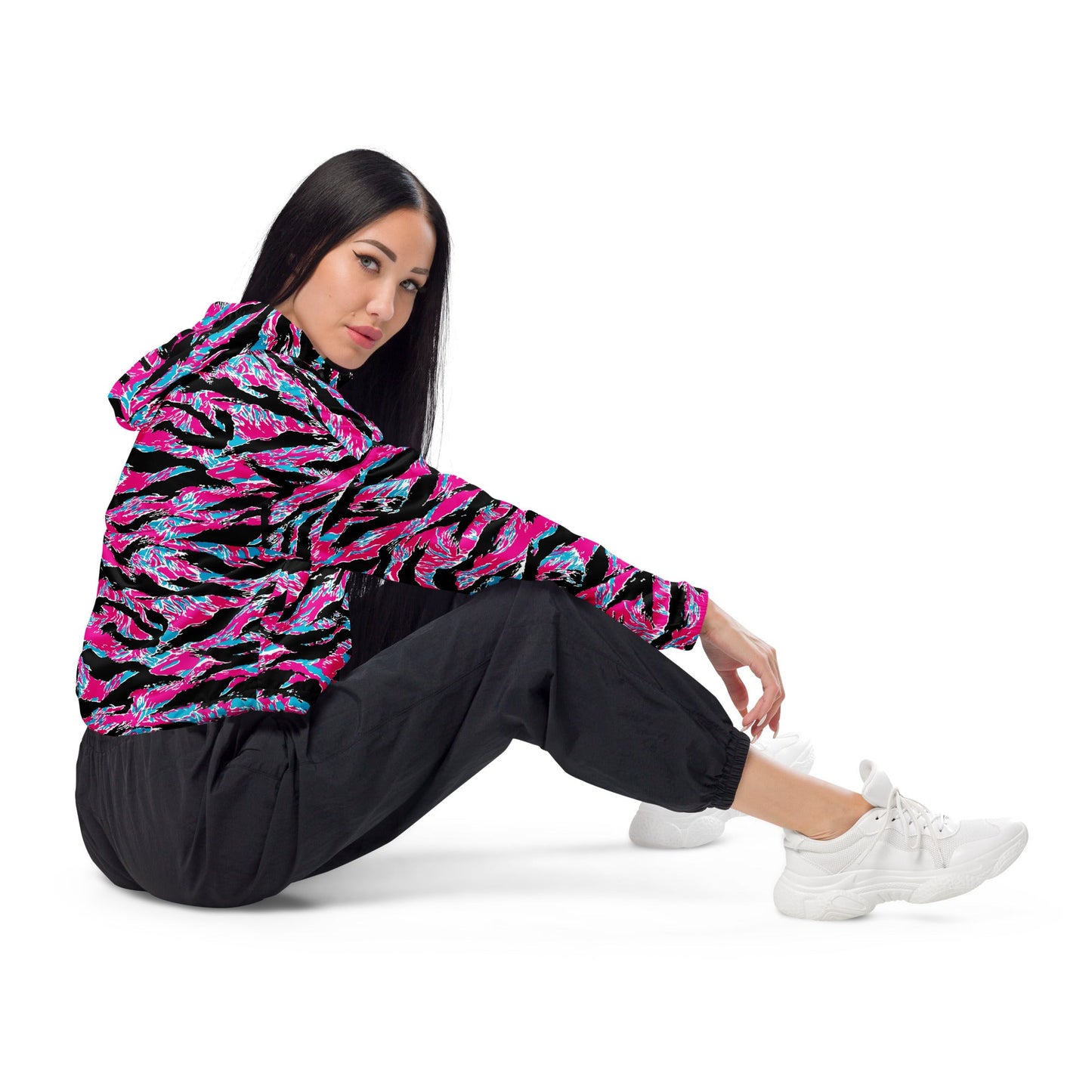 Rad Palm Neon Tiger Stripe Women’s Cropped Windbreaker