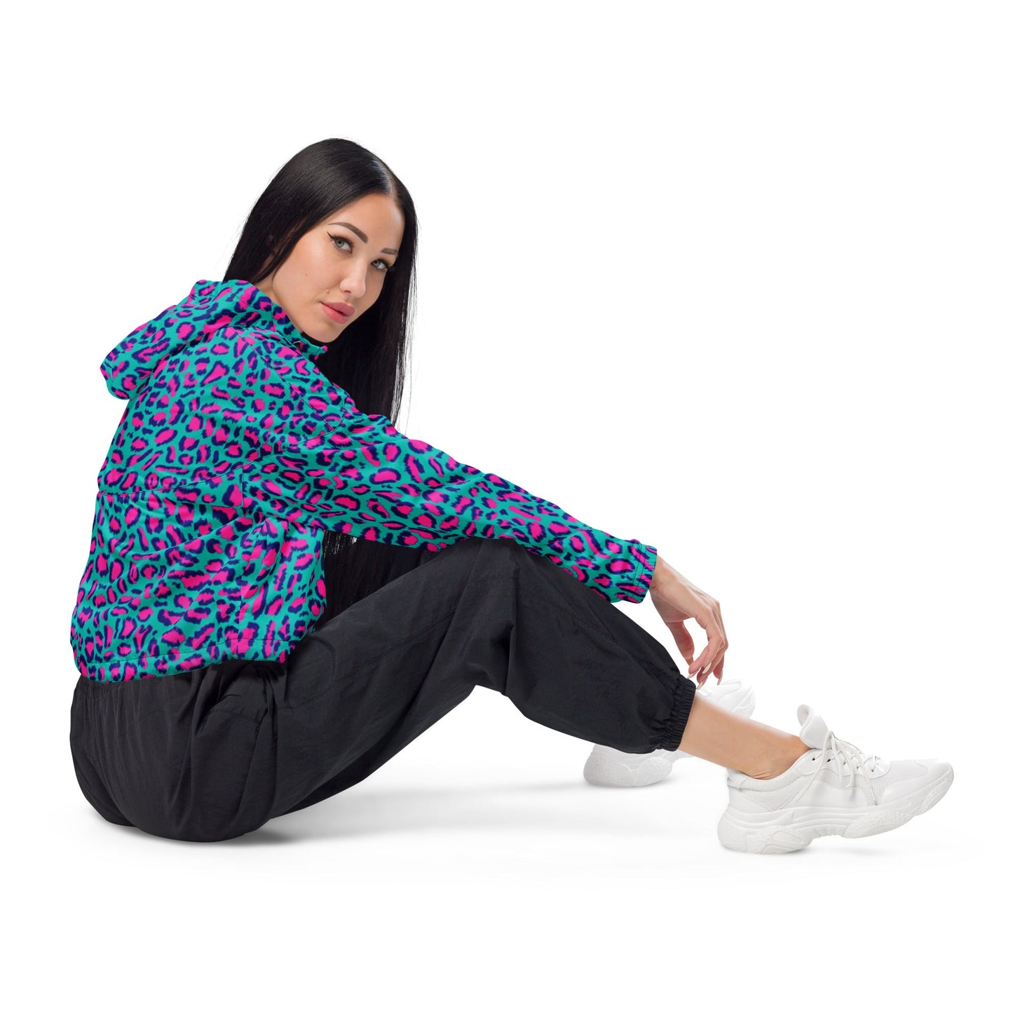 Rad Palm Neon Leopard Women’s Cropped Windbreaker