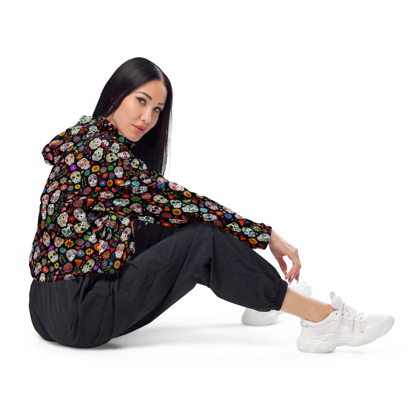 Rad Palm Dia De Los Muertos Women’s Cropped Windbreaker