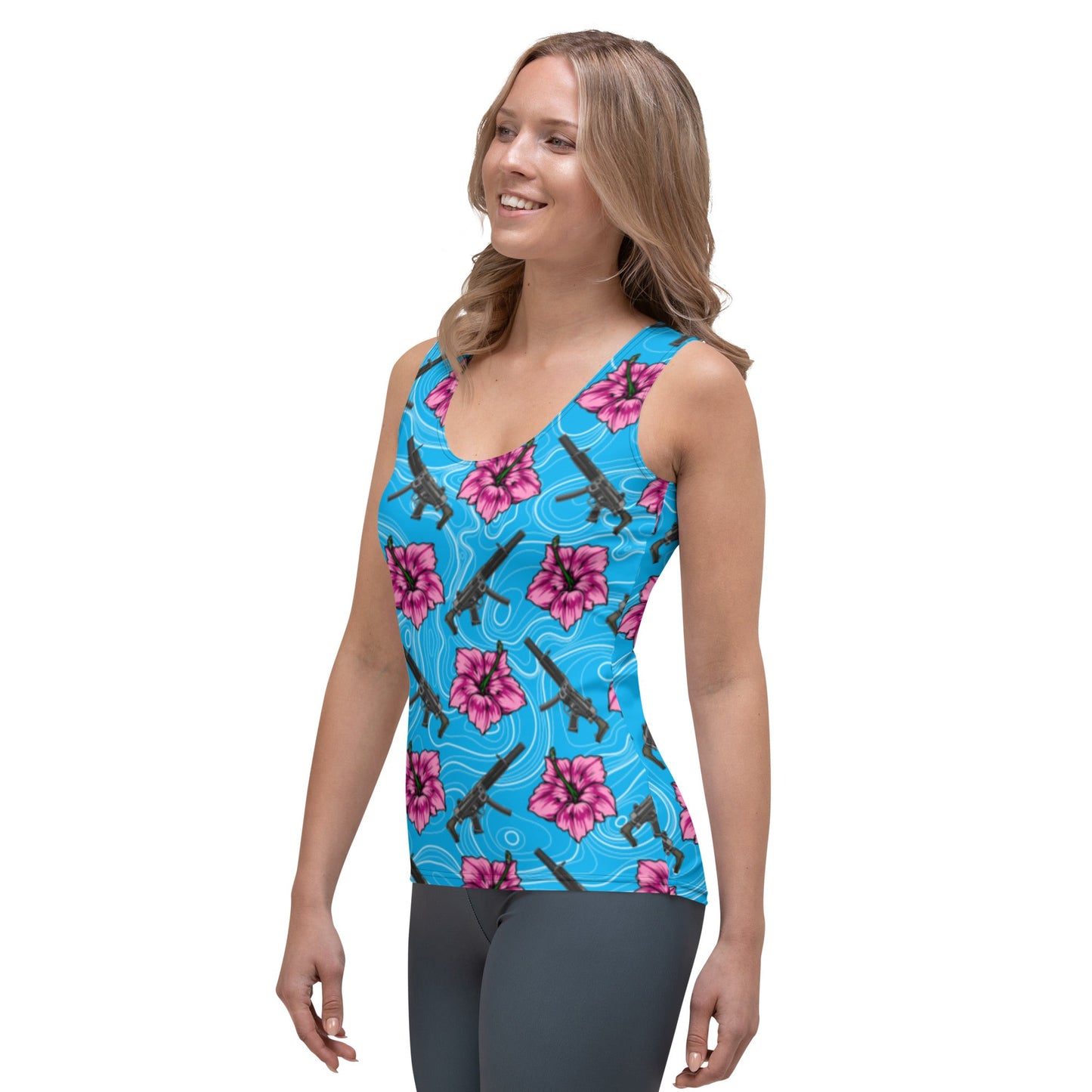 Rad Palm High Capacity Hibiscus Blue Tank Top