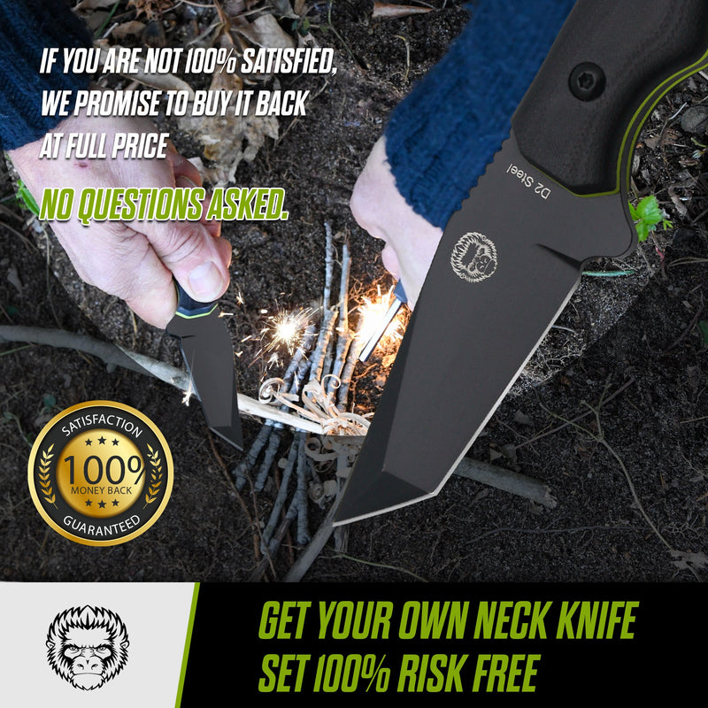 Load image into Gallery viewer, The Wakizashi Survival Neck Knife Giftset for Outdoors (Black Blade + Green Liner)