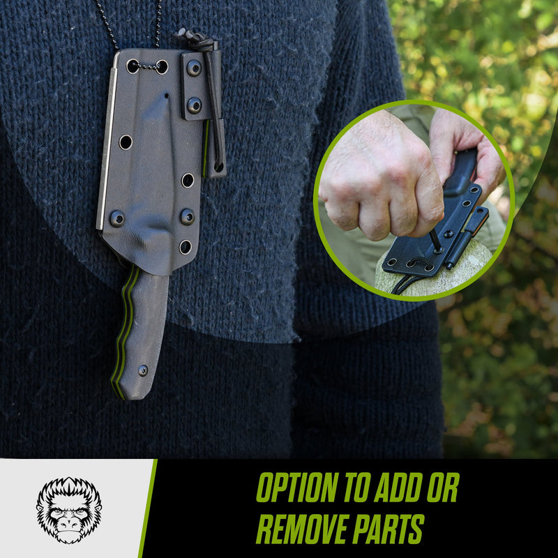 Load image into Gallery viewer, The Wakizashi Survival Neck Knife Giftset for Outdoors (Black Blade + Green Liner)