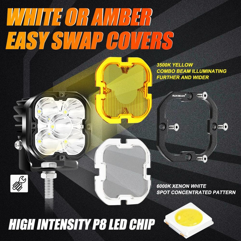 Load image into Gallery viewer, 3 Inch 80W 9600LM LED Pods Lights White&Yellow with A-Pillar Mounting Bracket For Ford Bronco 2/4 Door 2021 2022