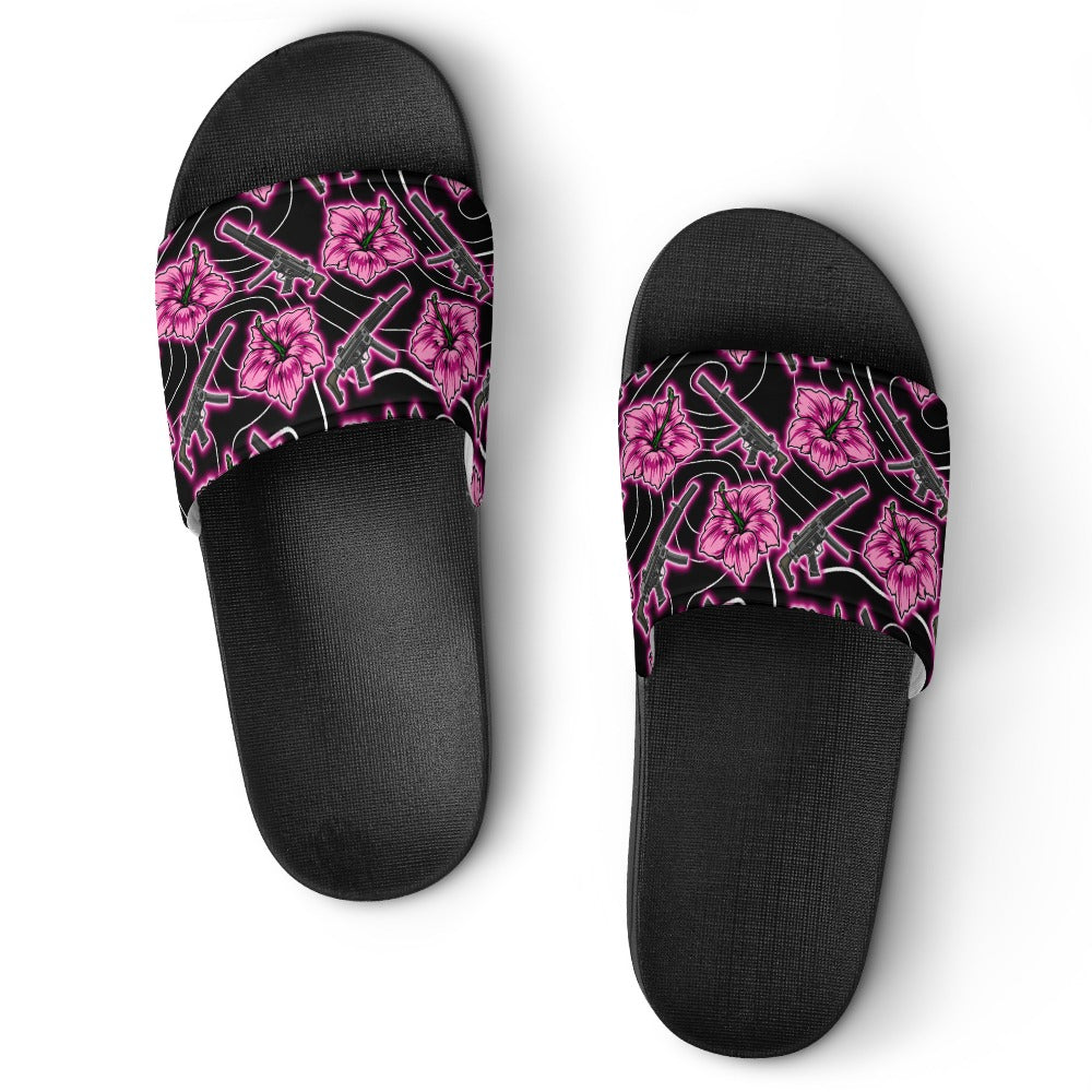 High Capacity Hibiscus Black Neon Slides